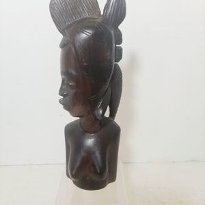 Hand-Carved Women Bust Sculpture - Dark Brown Wood
